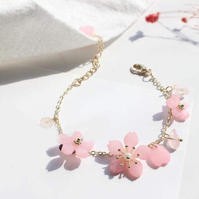 Bracelet en cristal de fleur de cerisier rose