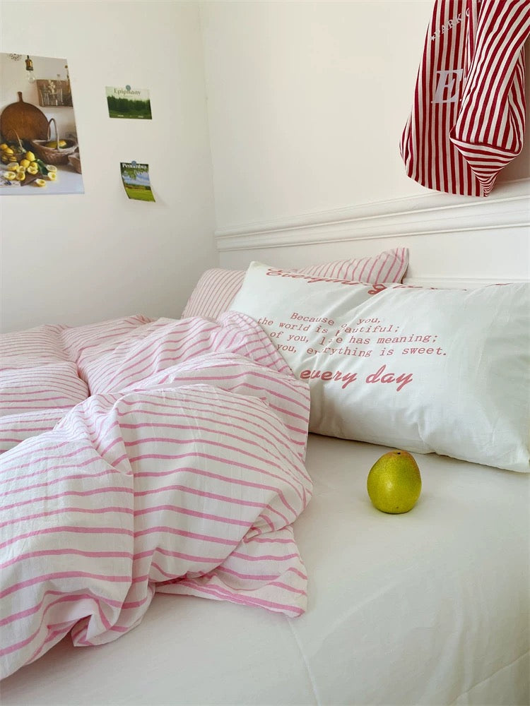 Minimalist Blue Striped Cotton Duvet Cover Set