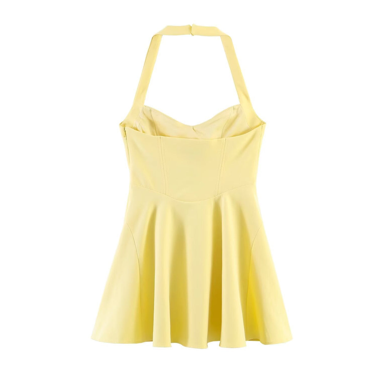 Greenwich Yellow Halter Fit-and-Flare Mini Dress