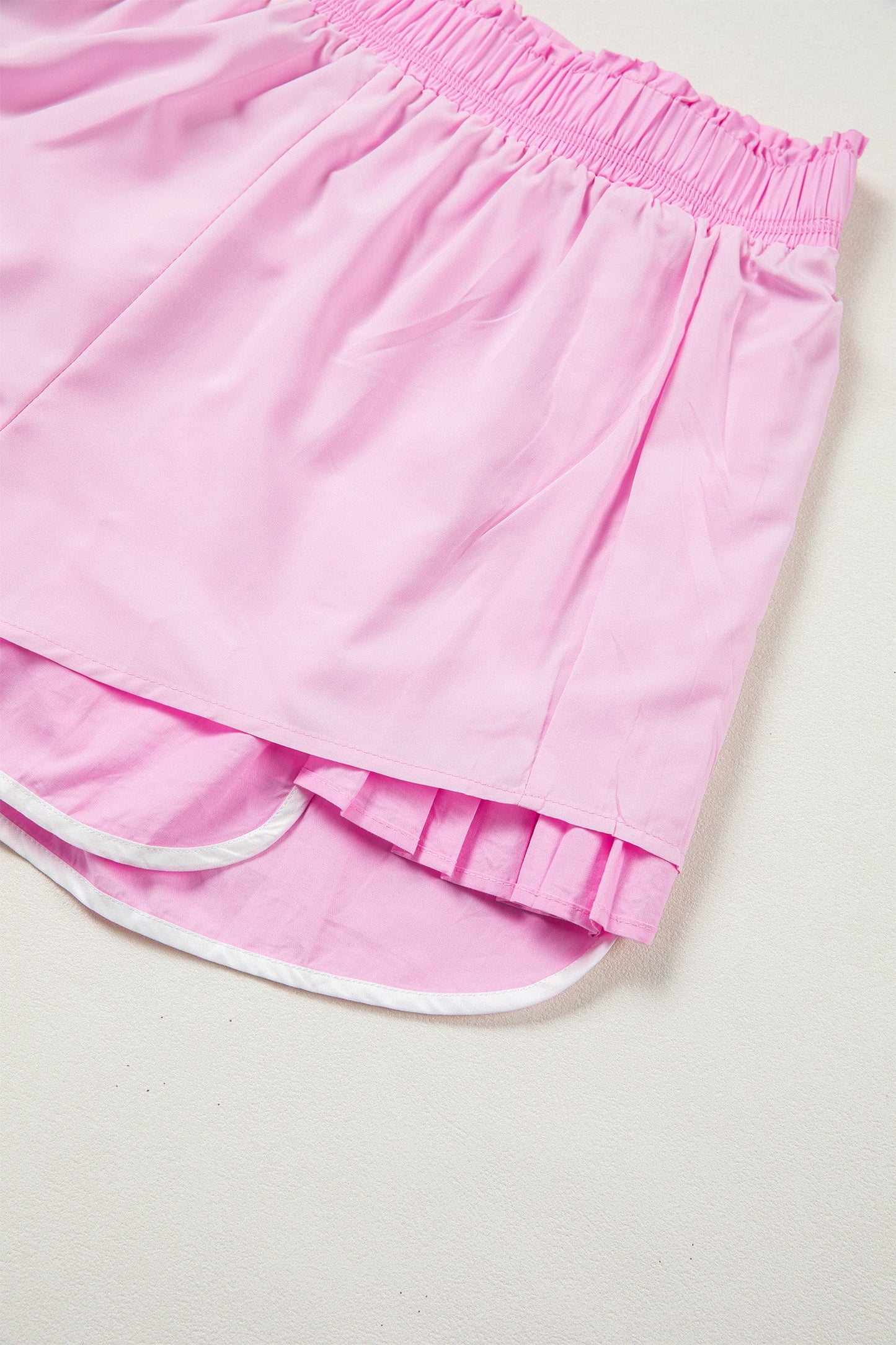 Pink Contrast Trim Pleated Active Shorts