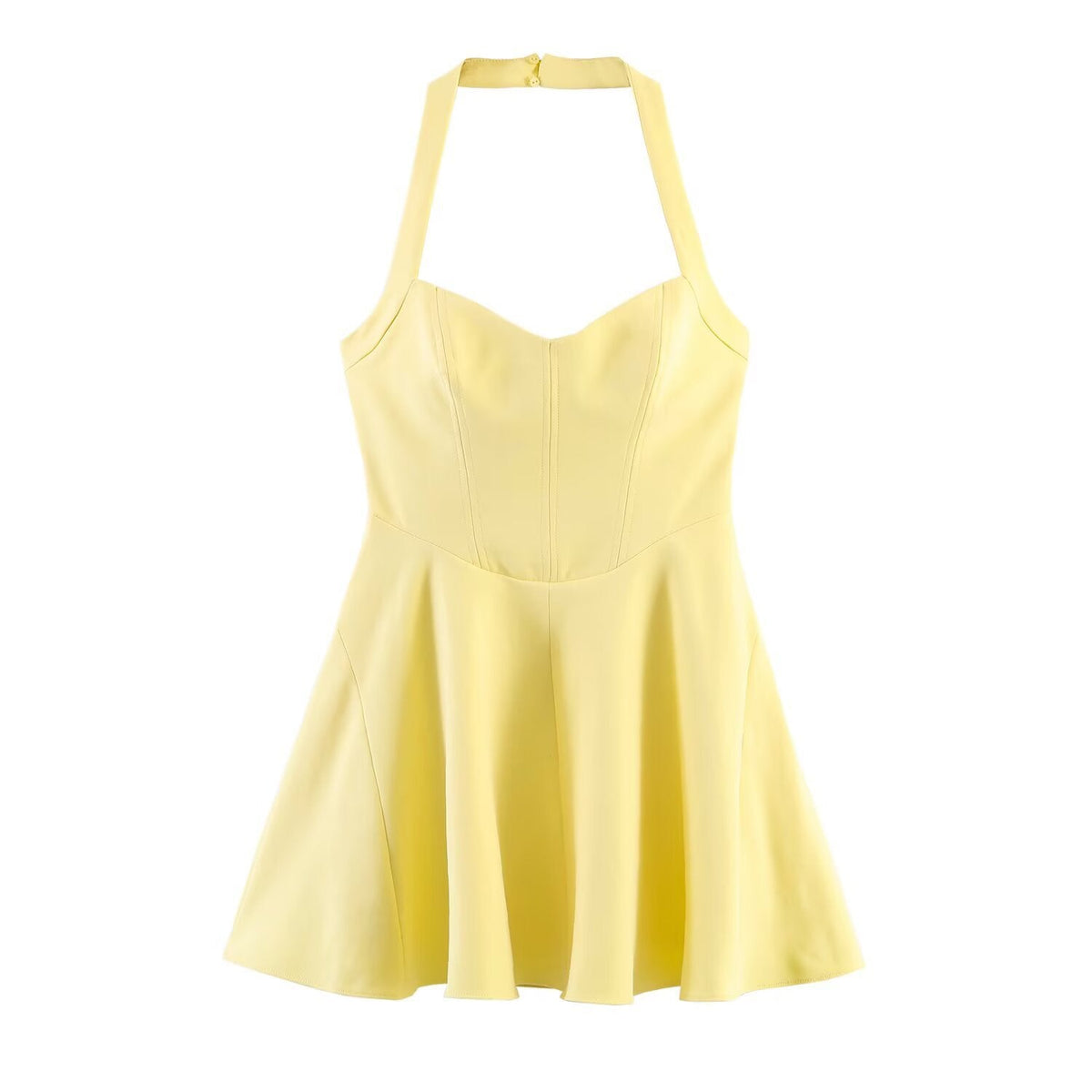 Greenwich Yellow Halter Fit-and-Flare Mini Dress