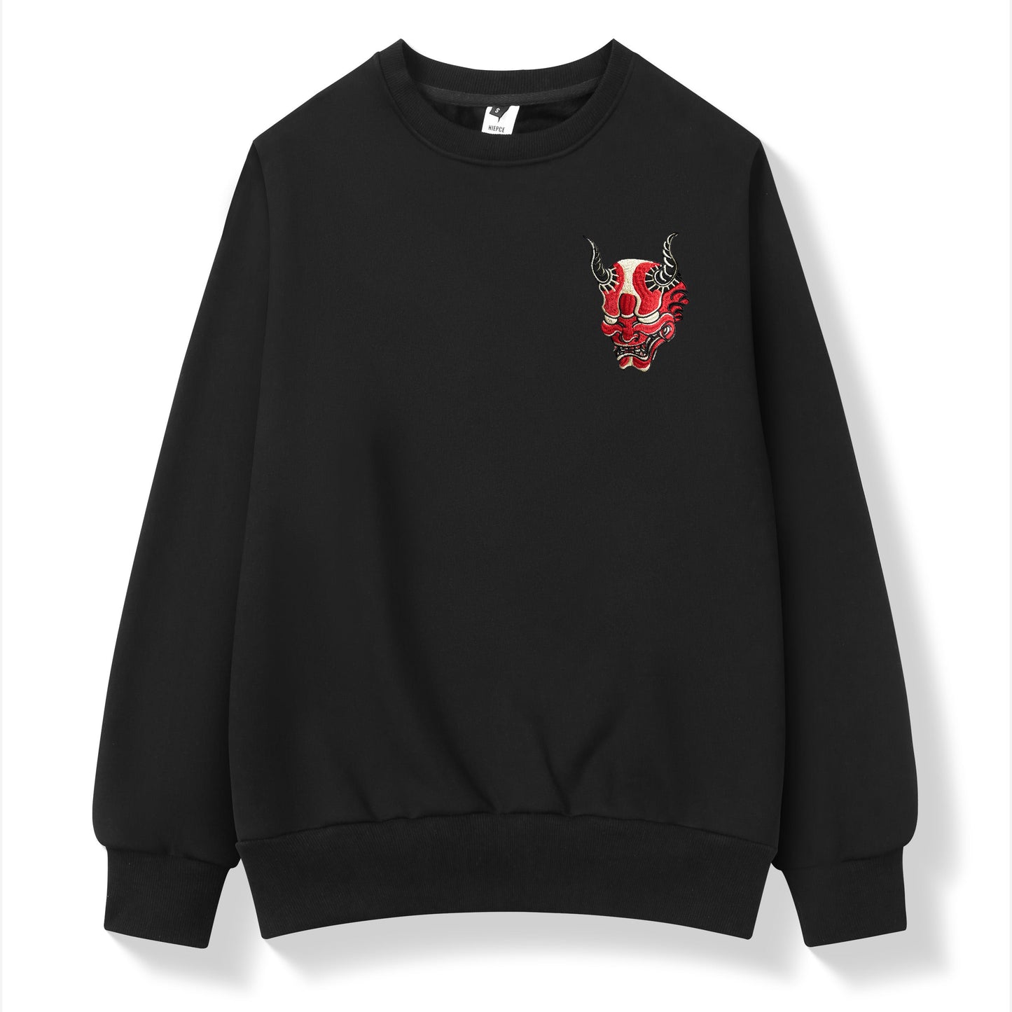 Red Oni Mask Embroidered Sweater