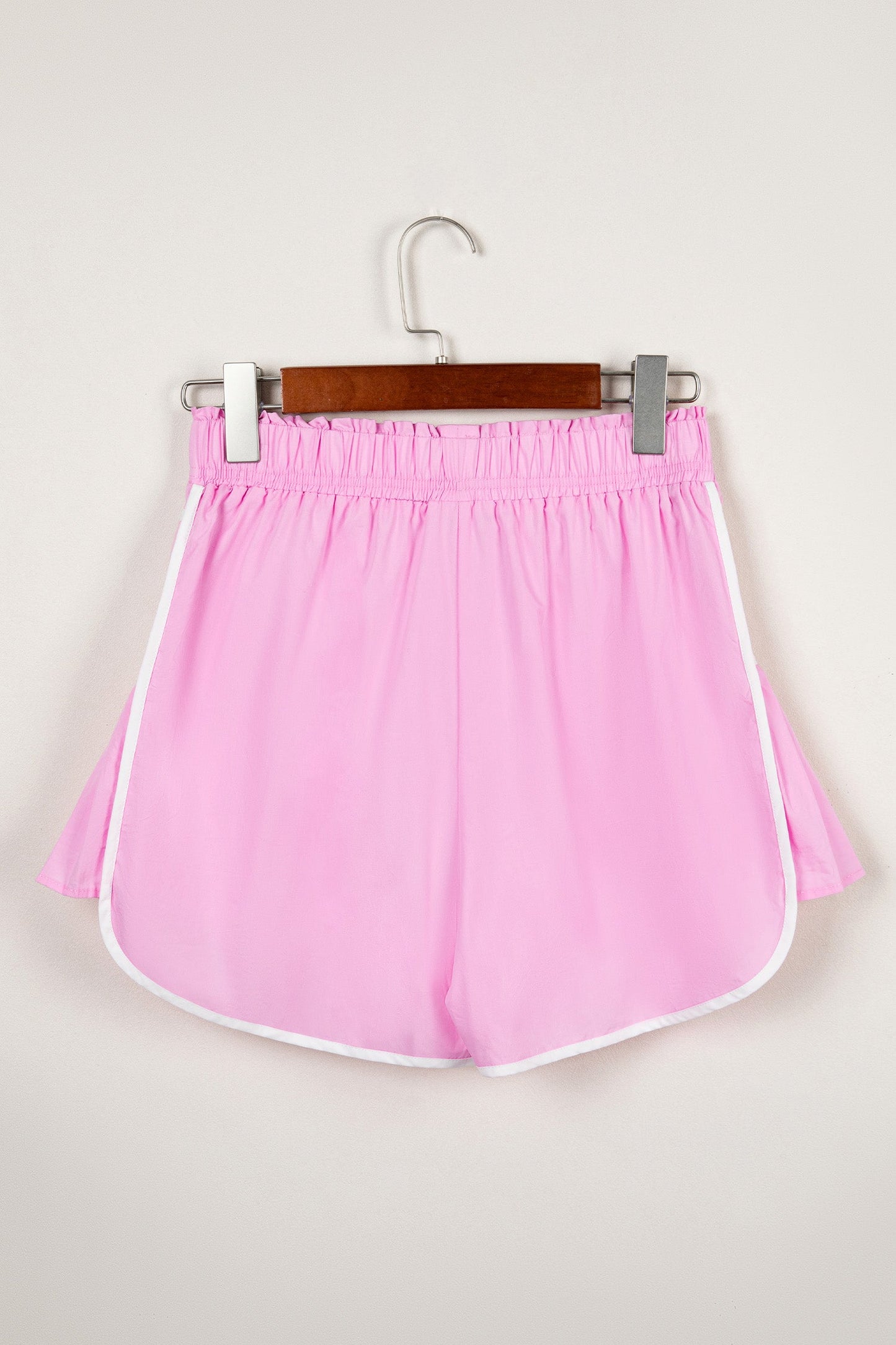 Pink Contrast Trim Pleated Active Shorts