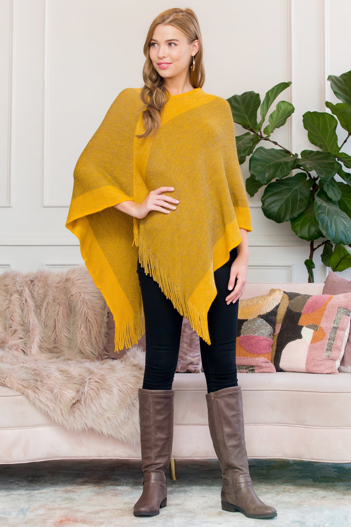 Ultra Soft Two Tone Fringe Poncho