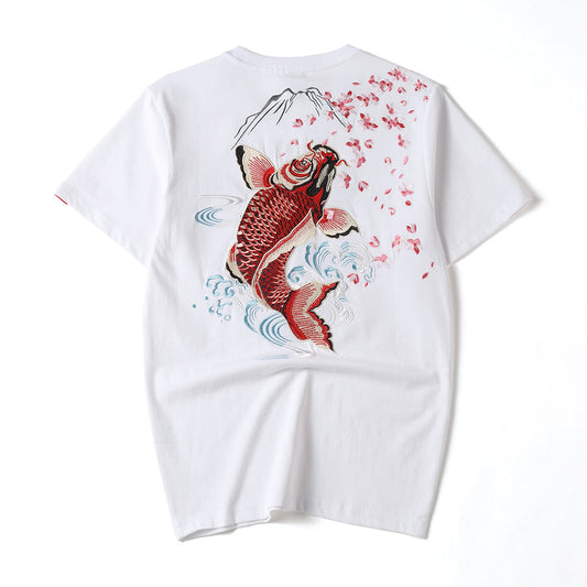 KH628 Red Koi Embroidery Tee