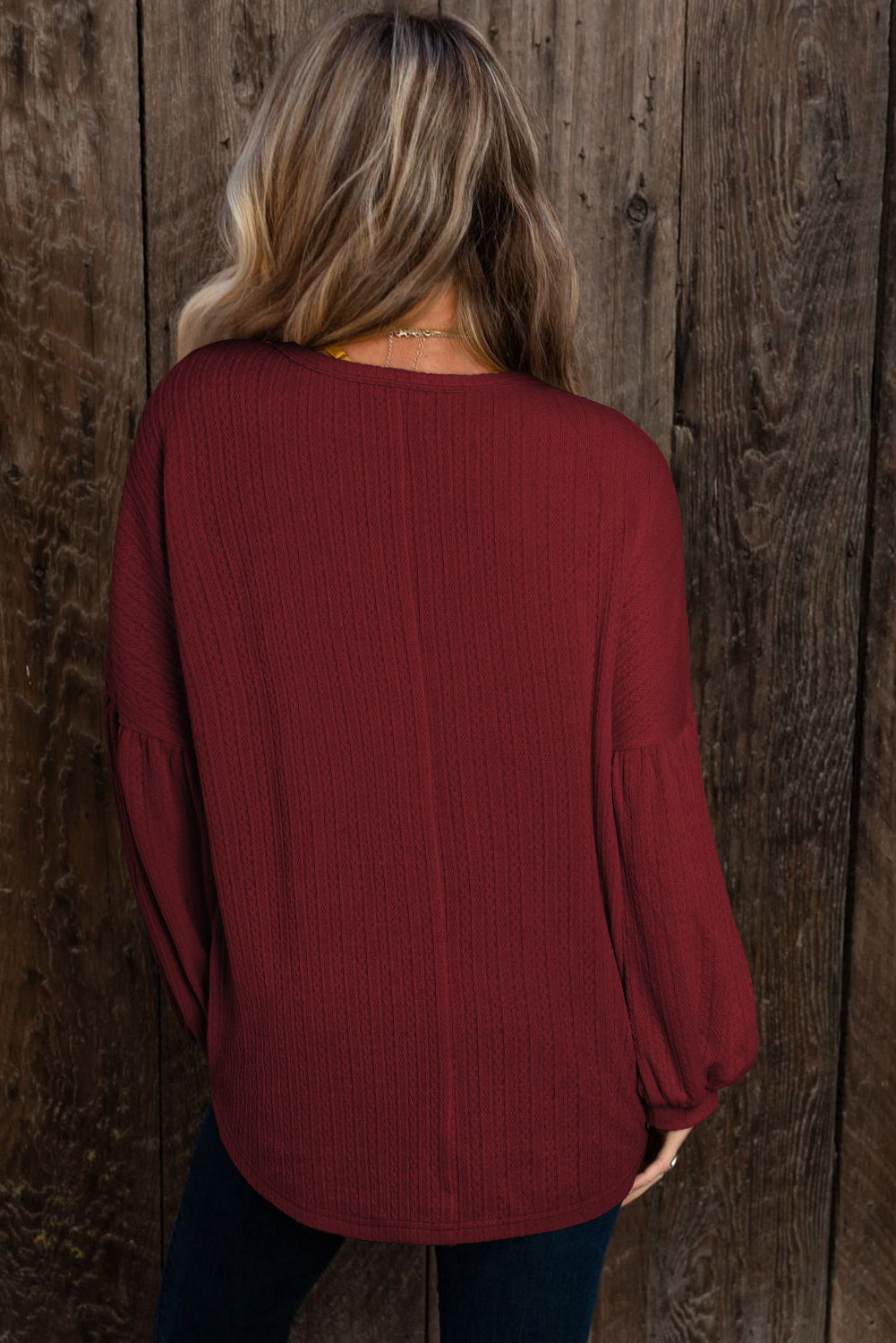 Madison Knit Jacquard Puffy Long Sleeve Top