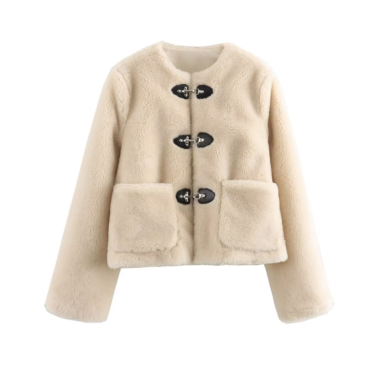 Hamptons Cream Faux Shearling Toggle Short Coat