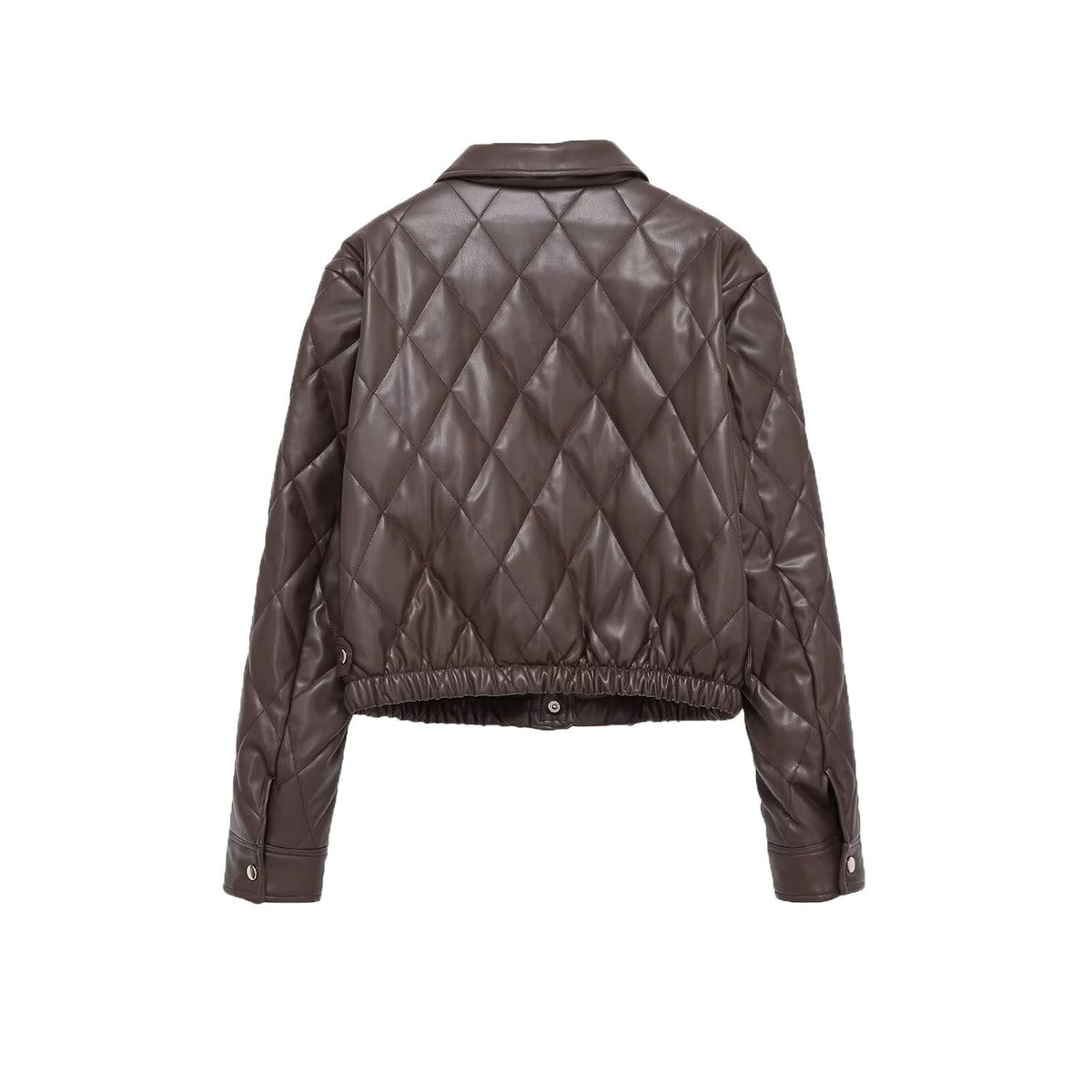 SoHo Brown Diamond Quilted Faux Leather Bomber