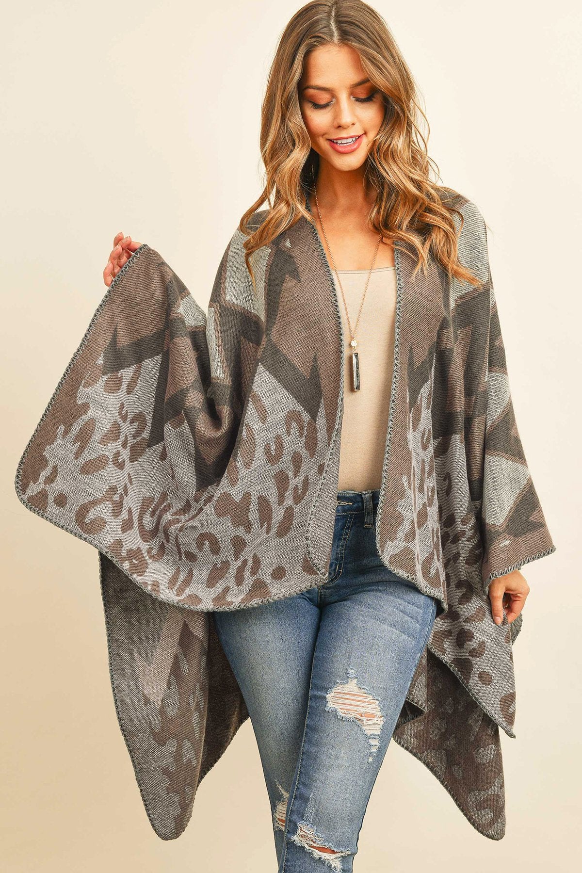 Chevron Leopard Open Front Kimono