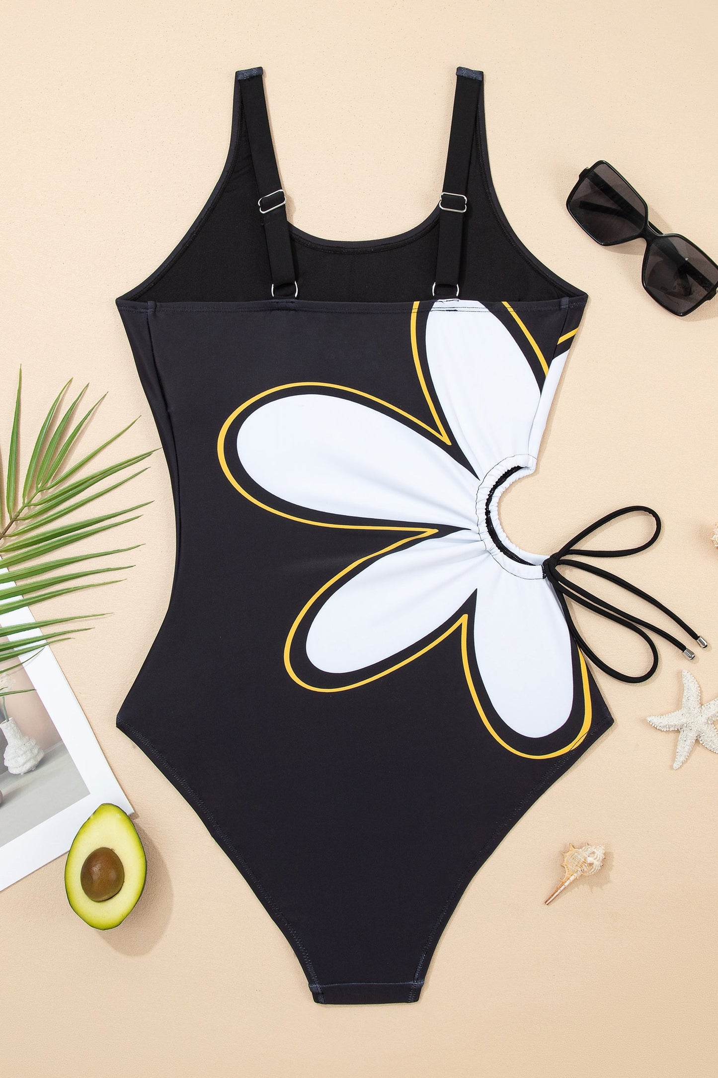 Floral Cutout Drawstring One-Piece