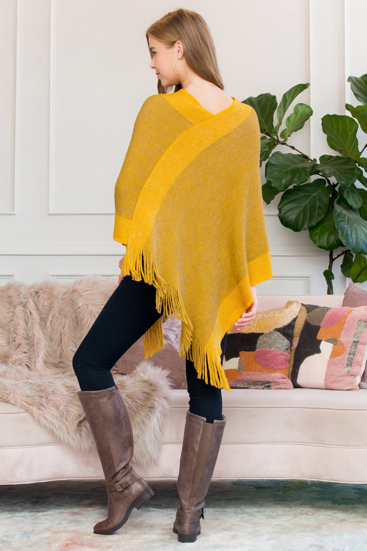 Ultra Soft Two Tone Fringe Poncho