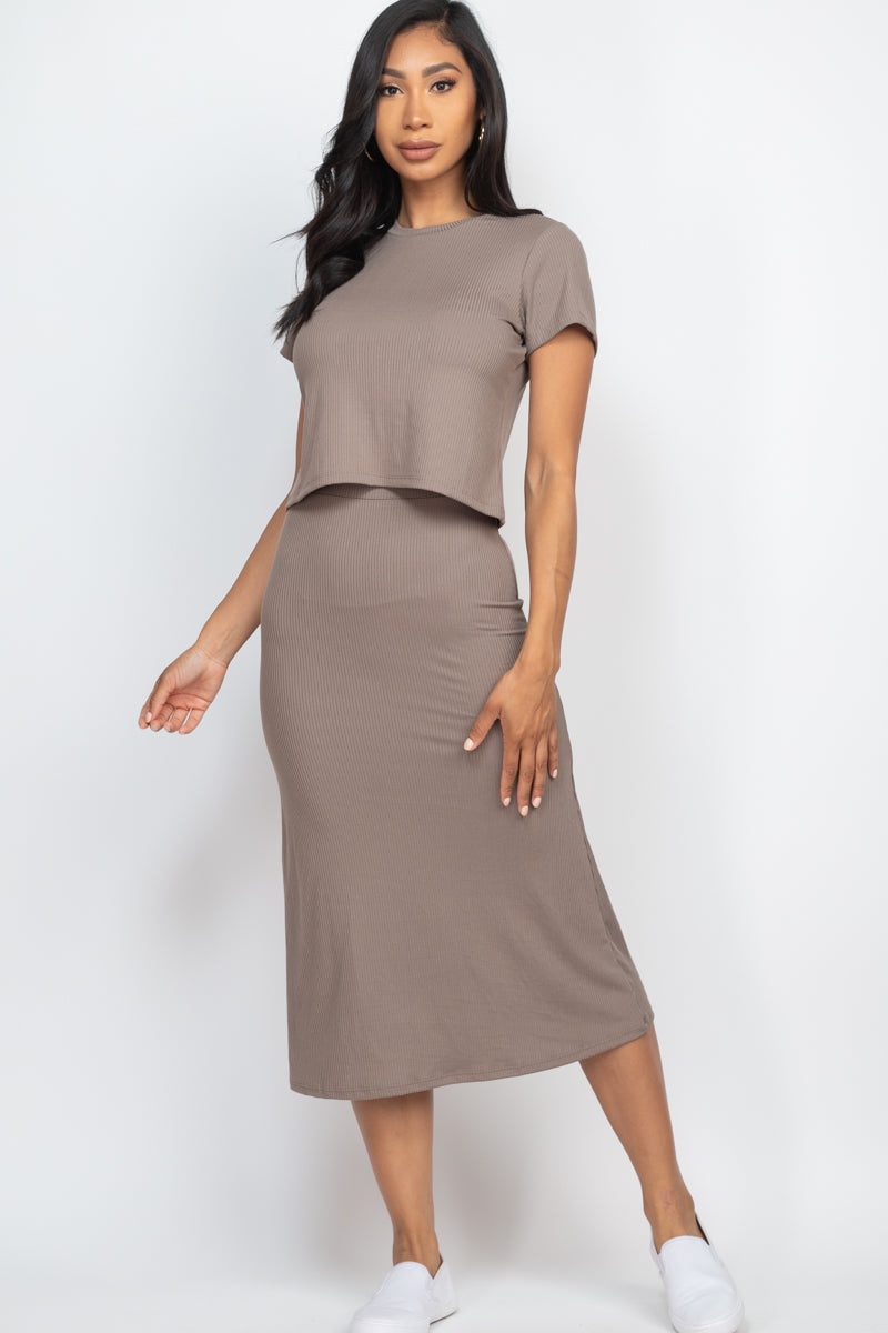 Short Sleeve Ribbed Top & Midi Skirt Set (CAPELLA)