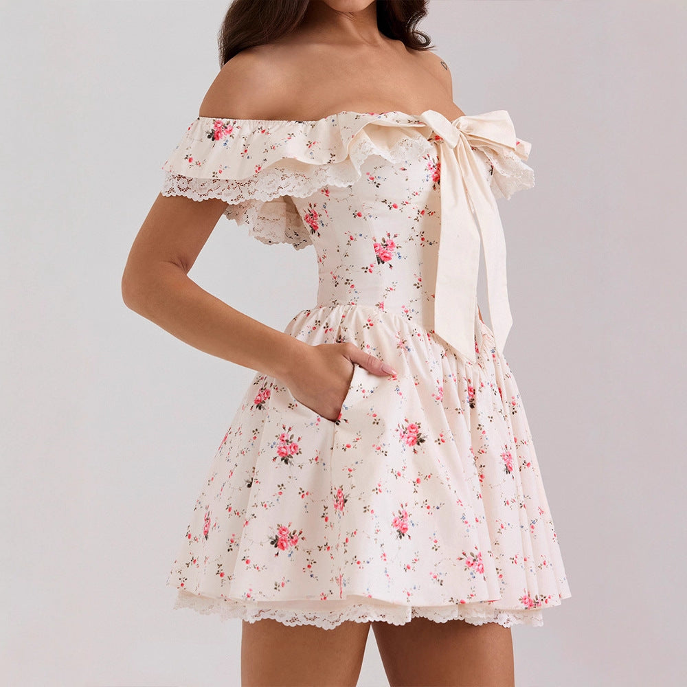 Cala Galdana Floral Bow Off-Shoulder Mini Dress