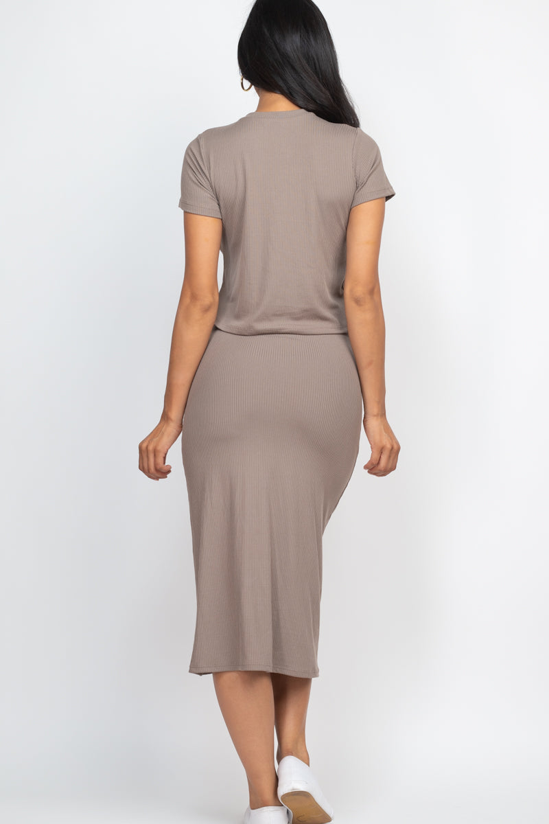 Short Sleeve Ribbed Top & Midi Skirt Set (CAPELLA)