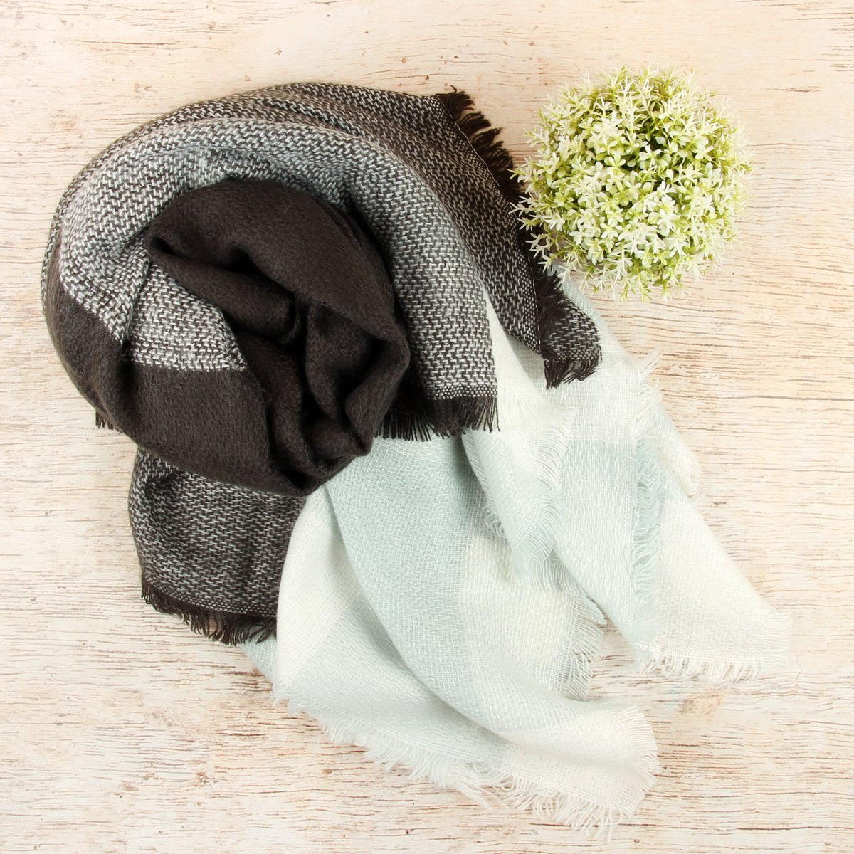 Mint Gray Blanket Fringed Scarf