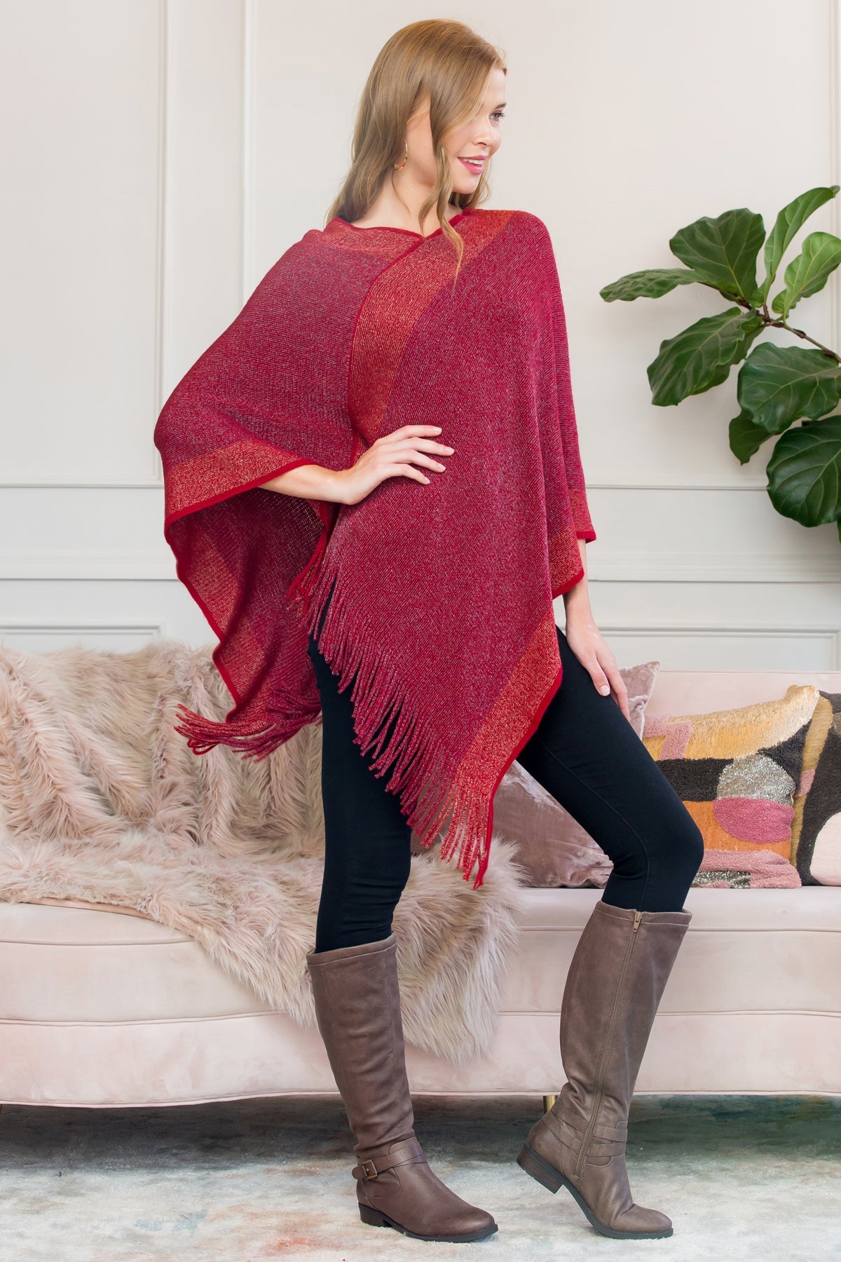 Ultra Soft Two Tone Fringe Poncho