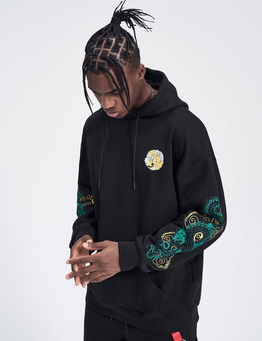 WSY340 Emerald Dragon Embroidery Hoodie
