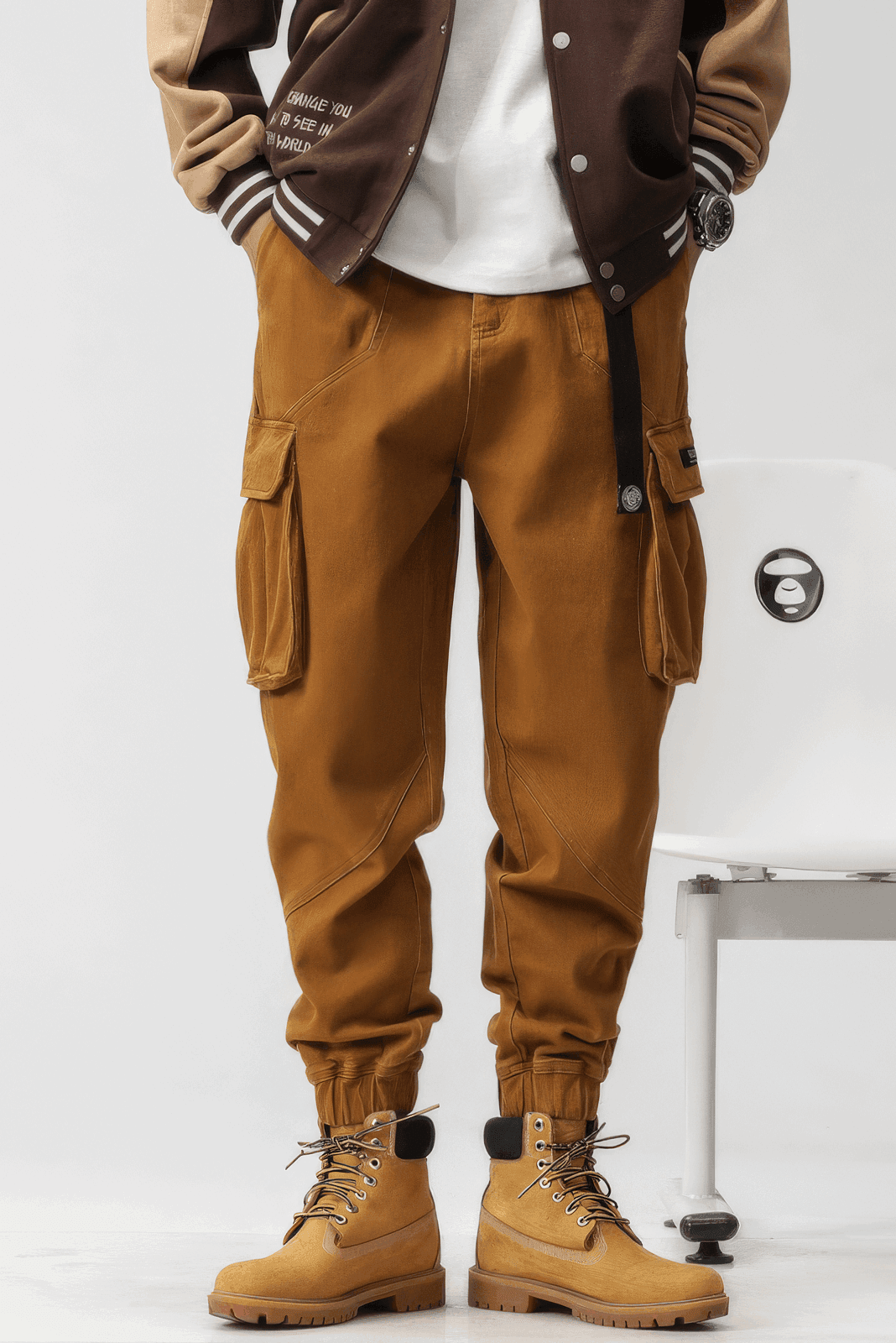 Men’s Cargo Pants – Loose Fit, Elastic Cuffs, Utility Style for Winter