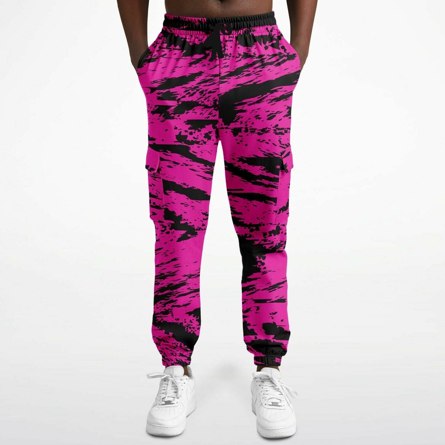 Pink and Black Rave Glitch Splatter Unisex Cargo Joggers (Fleece Lined)