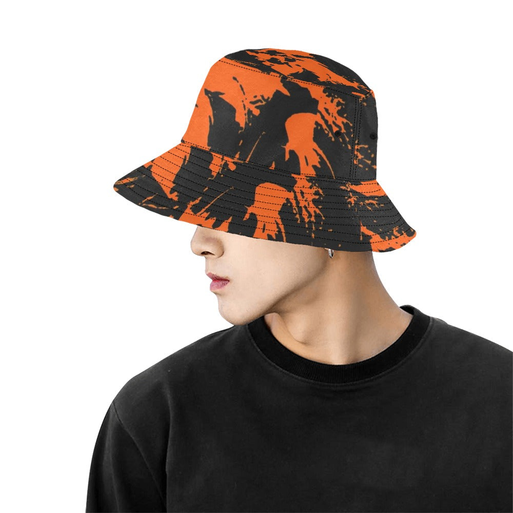 Black and Orange Spooky Paint Splatter Graffiti Bucket Hat