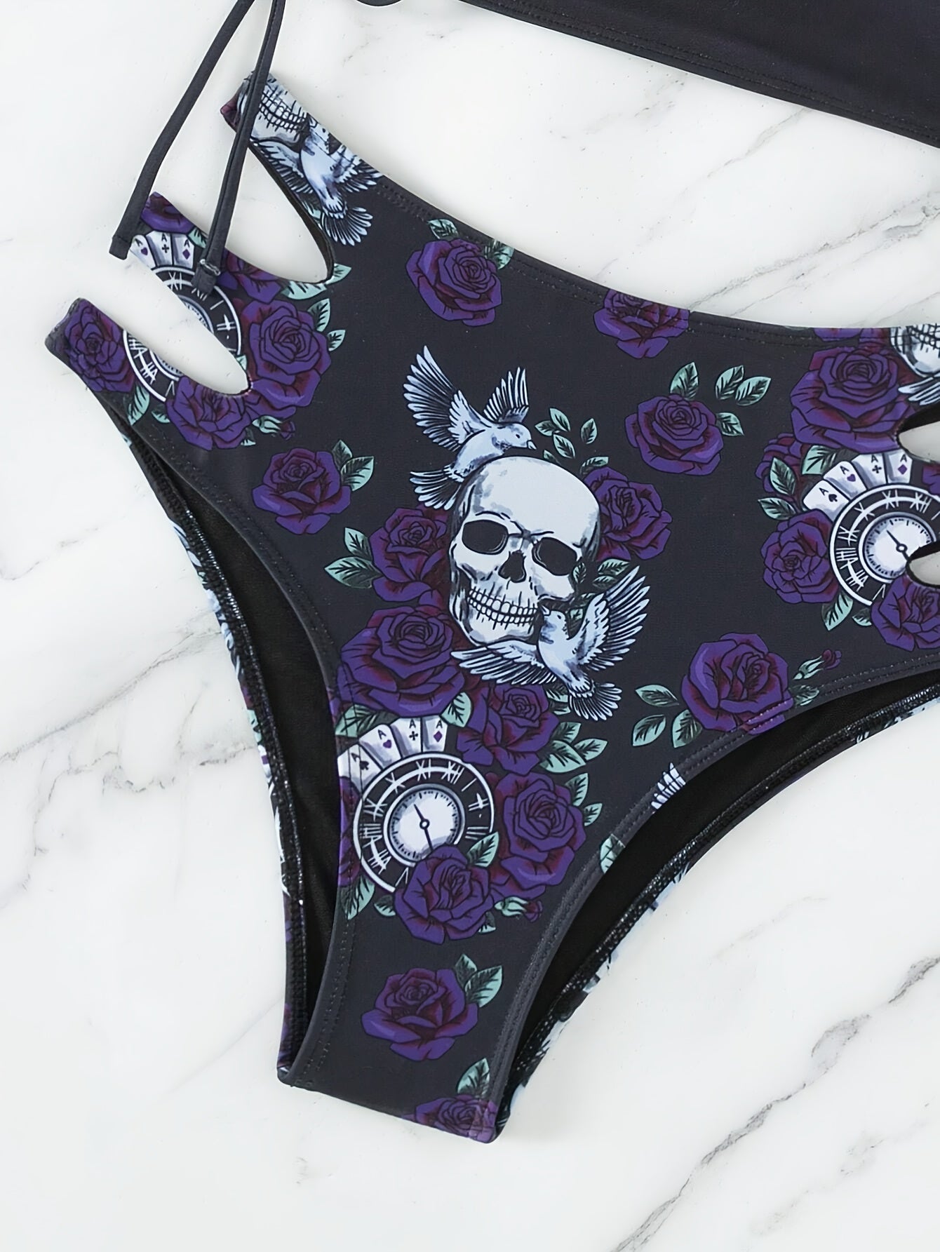 Skull & Roses Lace-Up Bikini Set