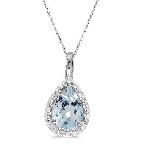 Pear Shaped Aquamarine Pendant Necklace 14k White Gold (0.60ct)