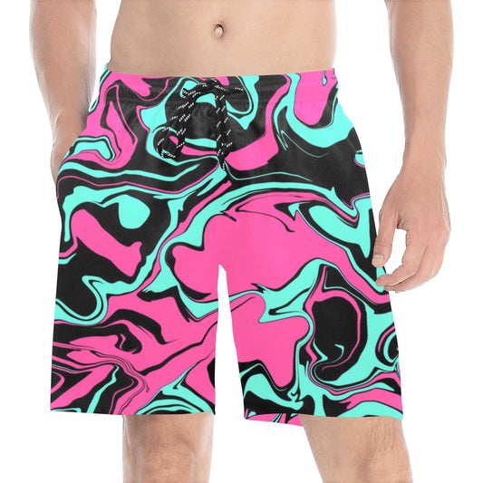 Pink Turquoise & Black Abstract Melt Swim Shorts