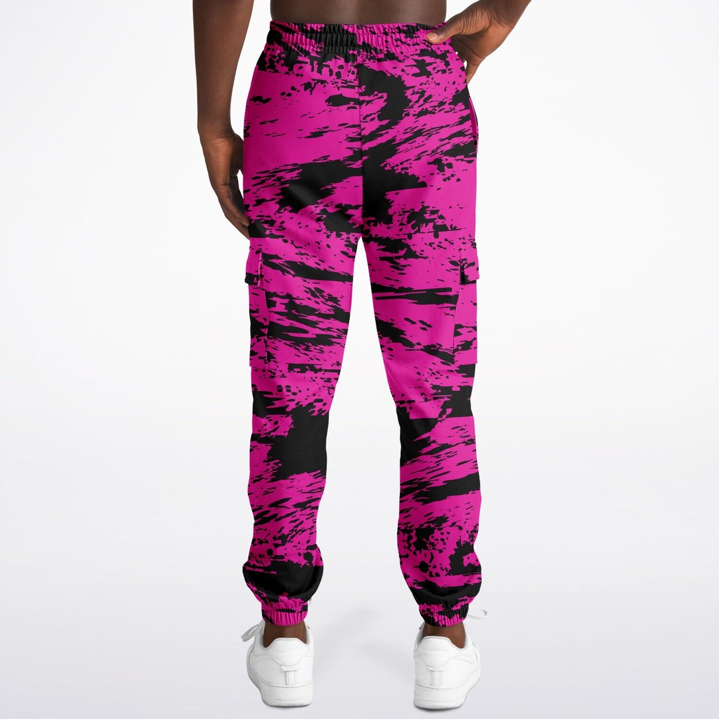 Pink and Black Rave Glitch Splatter Unisex Cargo Joggers (Fleece Lined)
