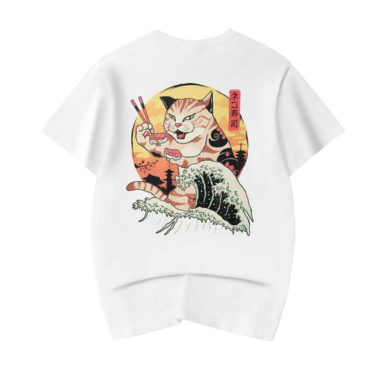 YeT013 Sushi Eating Cat Tee