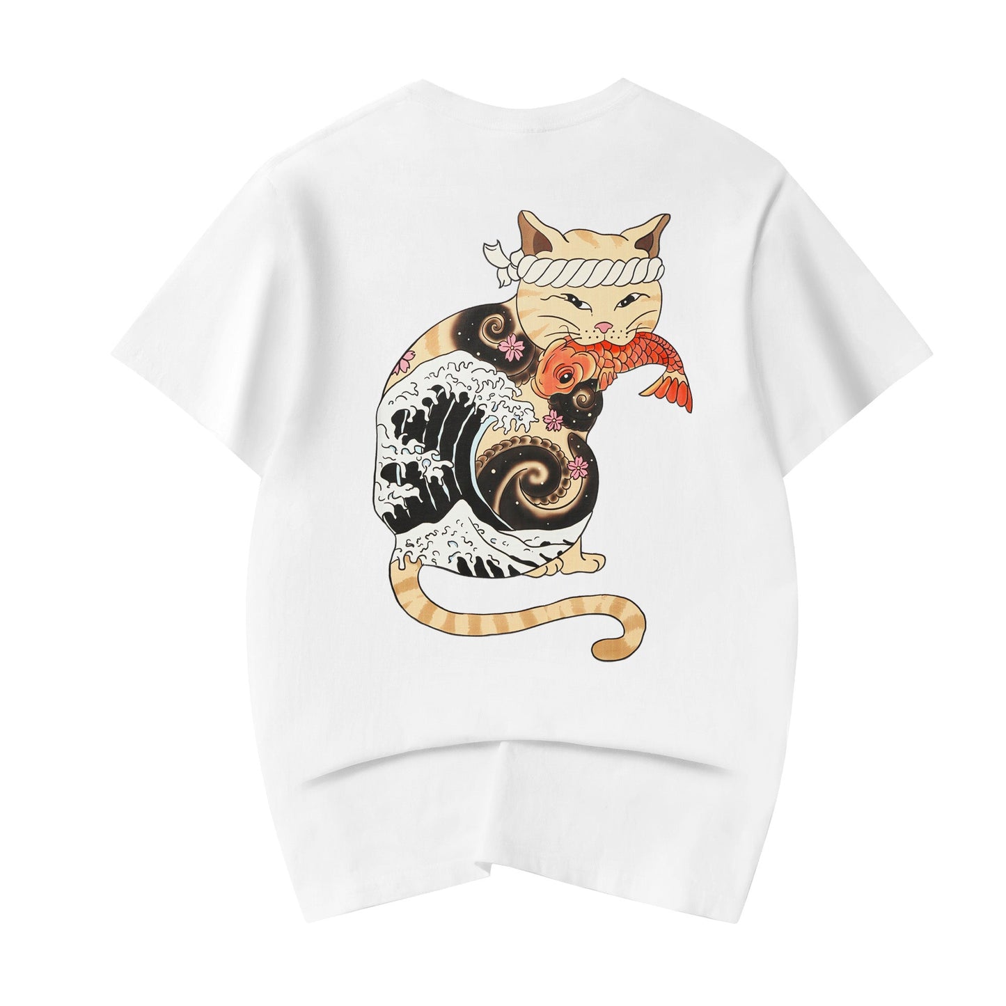 Camiseta con estampado de gato y koi YeT015