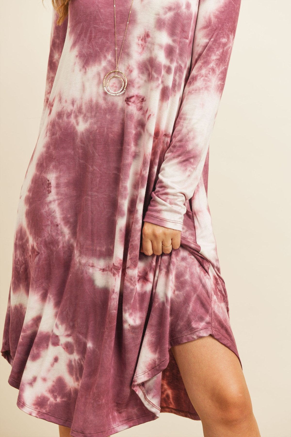 Tie Dye V-Neck Rounded Hem Midi Dress