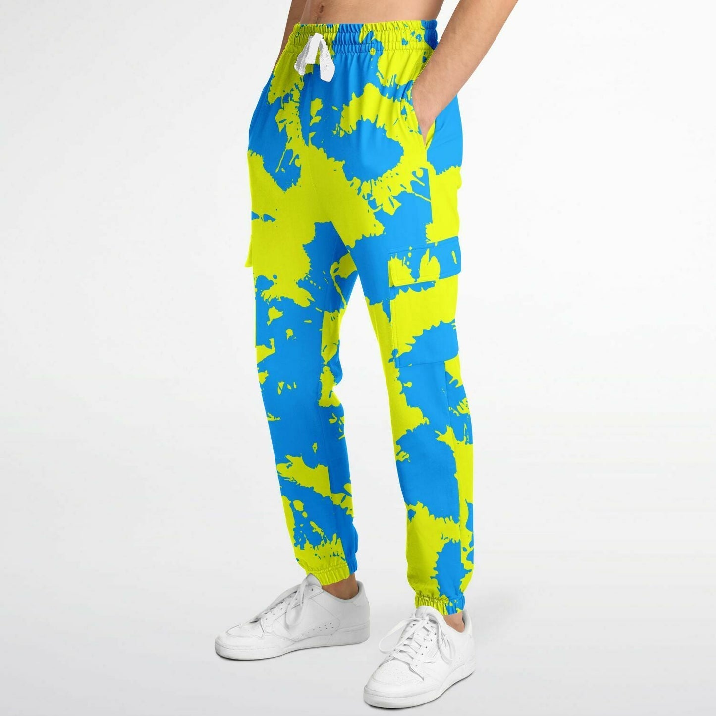 Yellow and Blue Paint Splatter Unisex Cargo Joggers (Fleece Lined)
