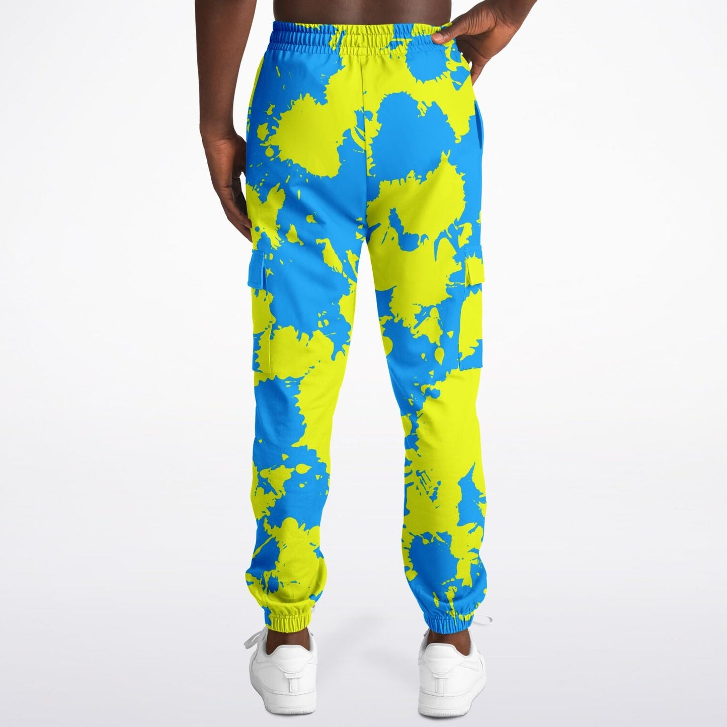 Yellow and Blue Paint Splatter Unisex Cargo Joggers (Fleece Lined)