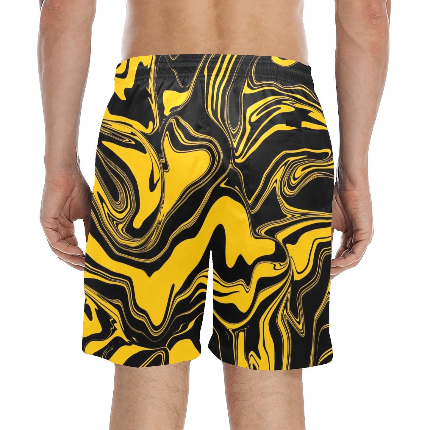 Black & Yellow Abstract Melt Swim Shorts