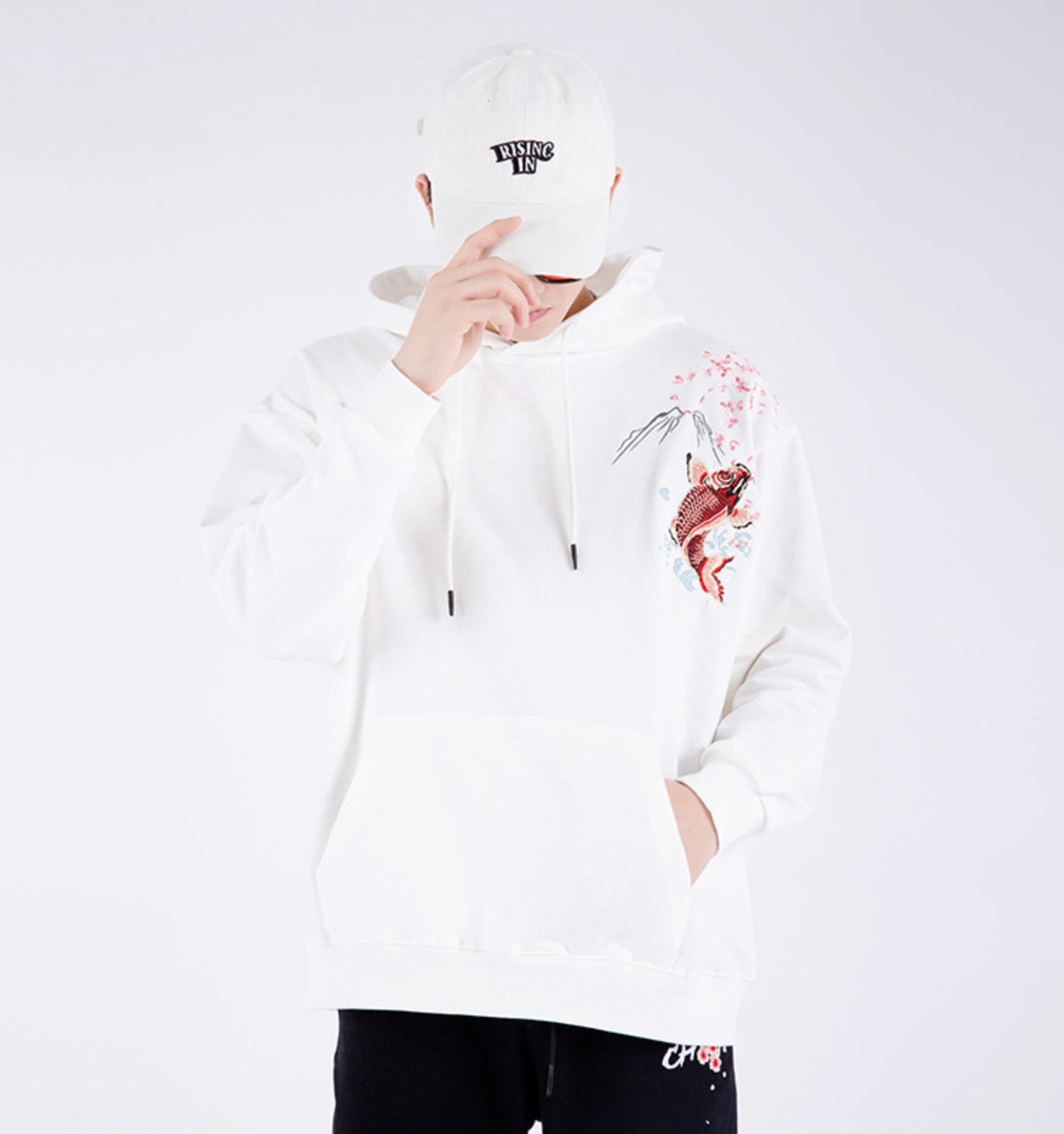 KH9197 Red Koi Embroidery Hoodie