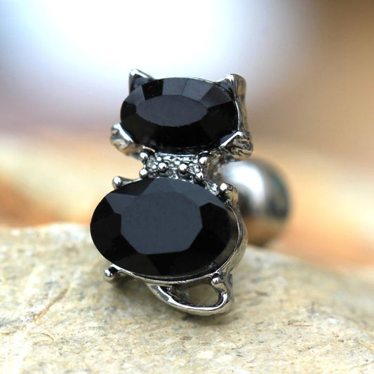 Stainless Steel Fancy Black Cat Cartilage Earring