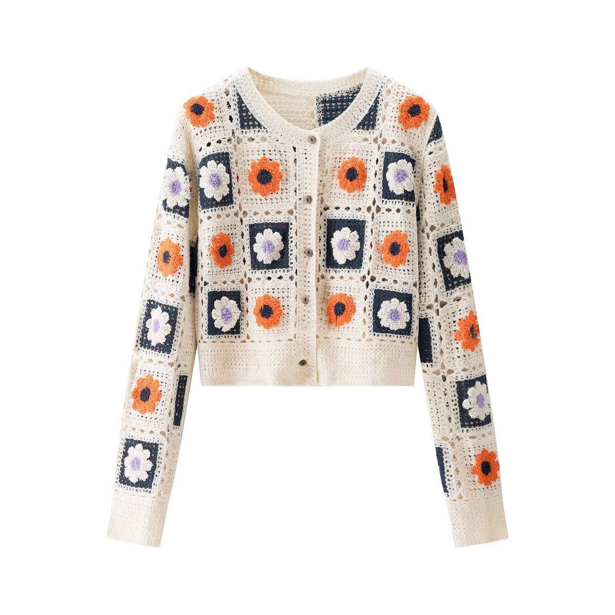 SoHo Floral Granny Square Crochet Cardigan