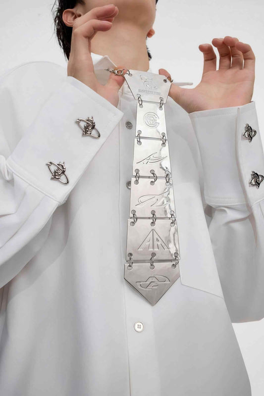 3D Spine-Inspired Metal Tie Necklace for a Bold, Modern Look