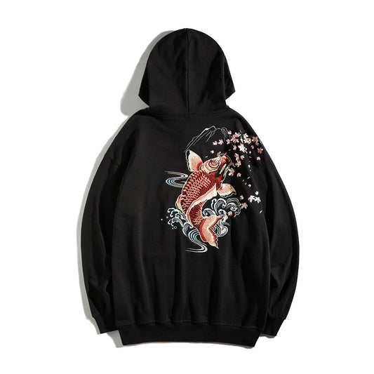 KH9197 Red Koi Embroidery Hoodie