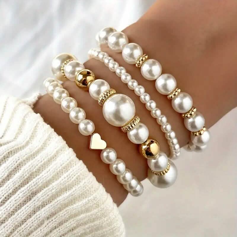 4-Piece Faux Pearl Beaded Bracelet Set
