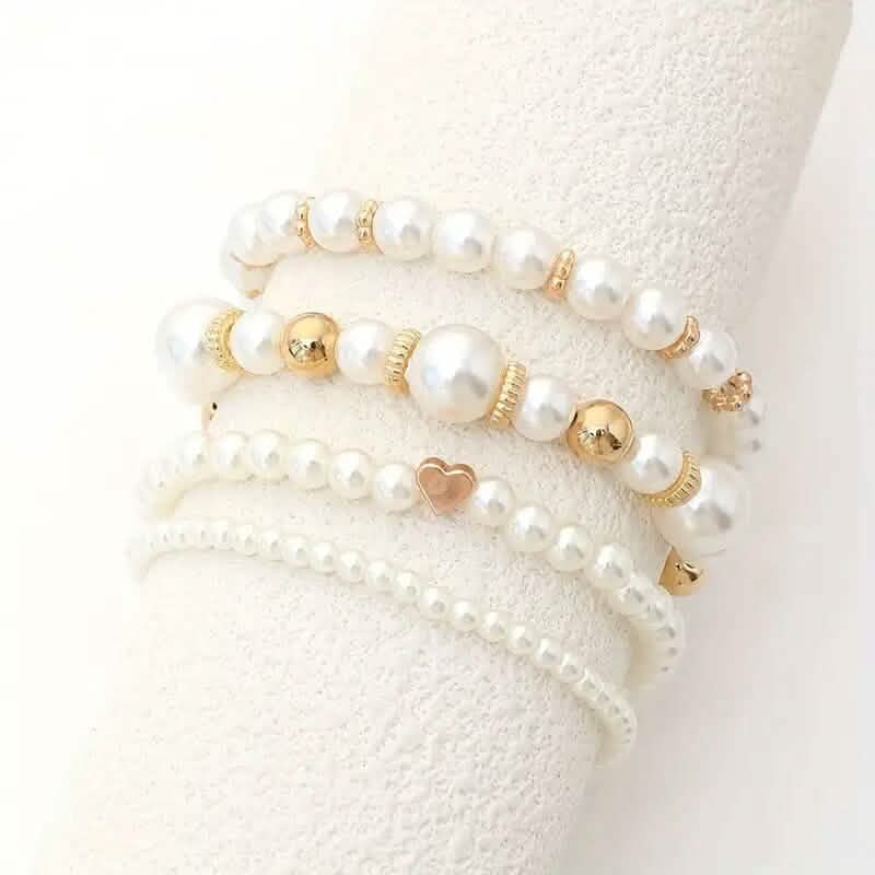 4-Piece Faux Pearl Beaded Bracelet Set
