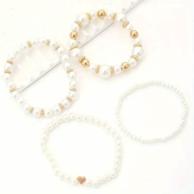4-Piece Faux Pearl Beaded Bracelet Set