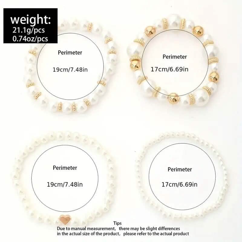 4-Piece Faux Pearl Beaded Bracelet Set