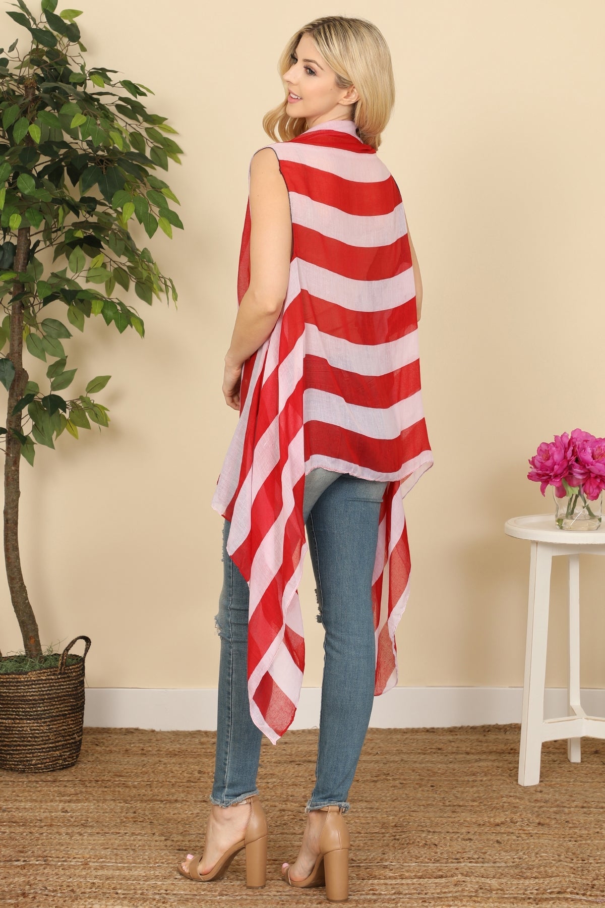 USA Flag Accent Kimono Vest