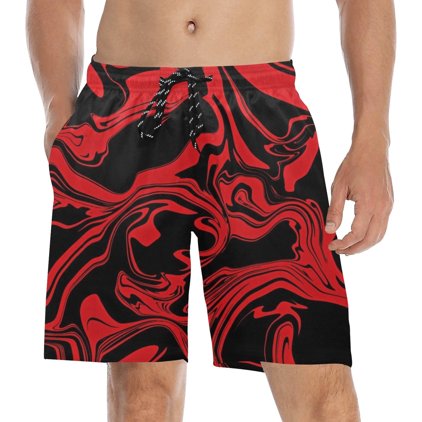 Red & Black Slime Oil Spill Swim Shorts
