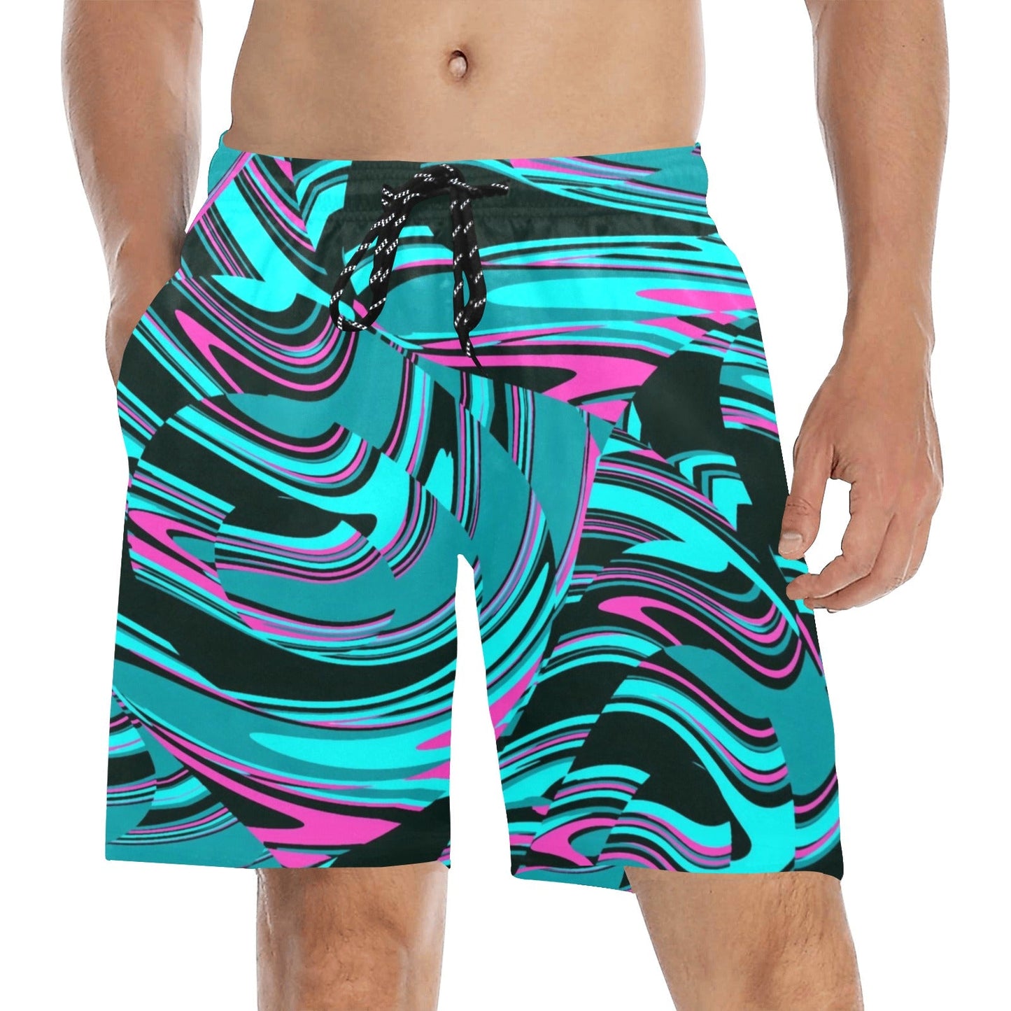 Teal & Black Abstract Rave Swim Shorts