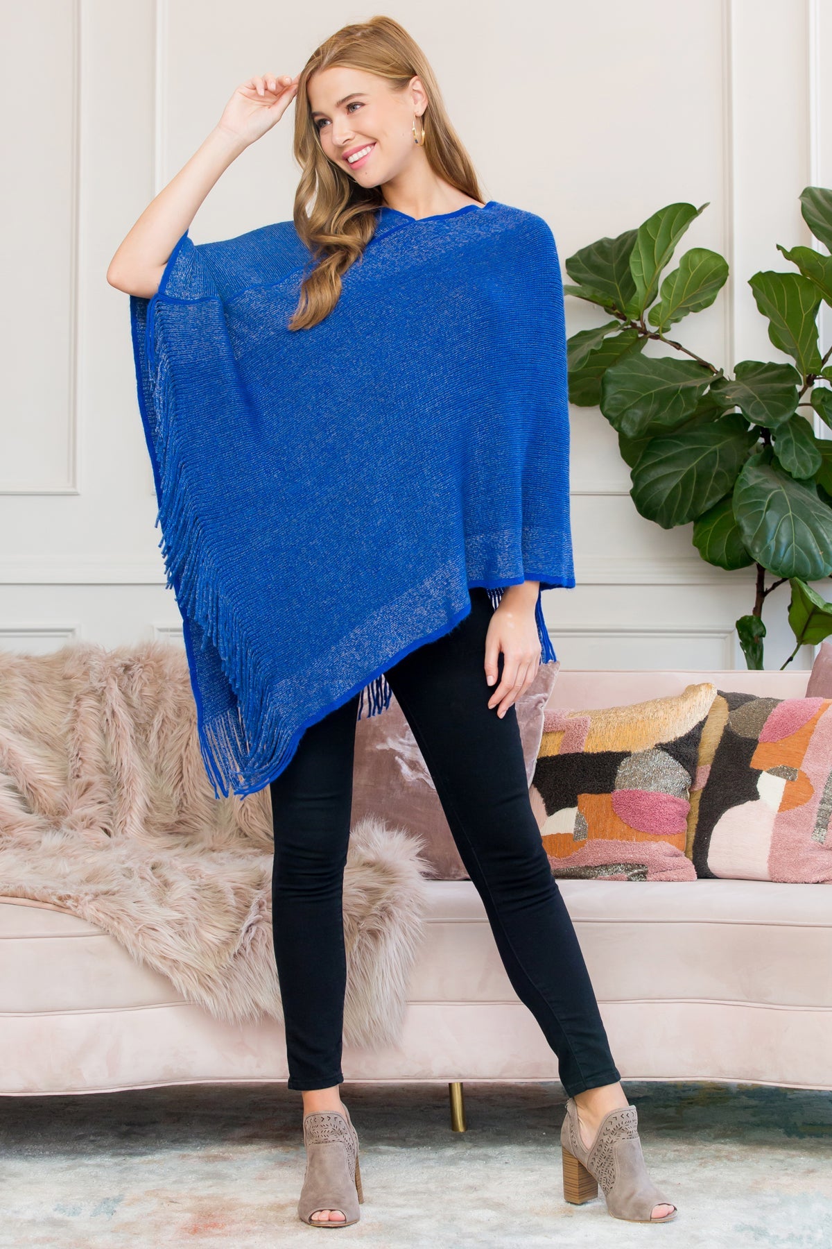 Ultra Soft Two Tone Fringe Poncho