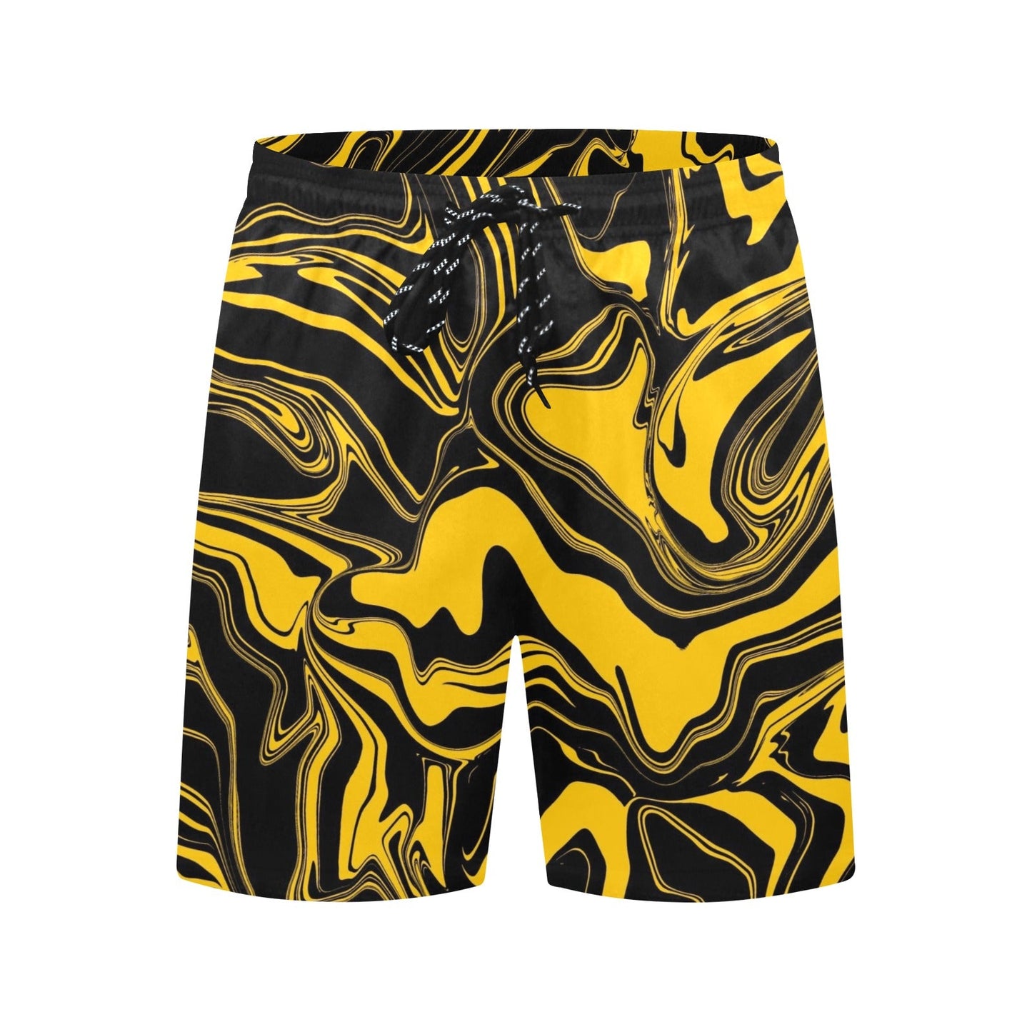 Black & Yellow Abstract Melt Swim Shorts
