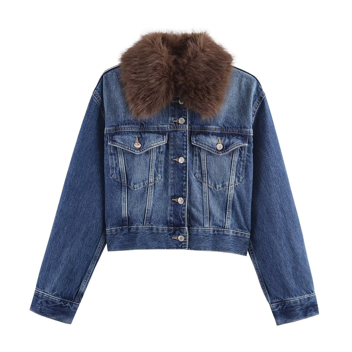 SoHo Blue Denim Jacket with Faux Fur Collar