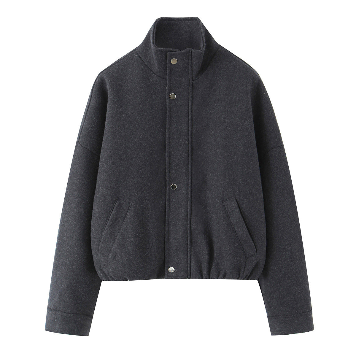 SoHo Charcoal Wool Blend High Collar Bomber